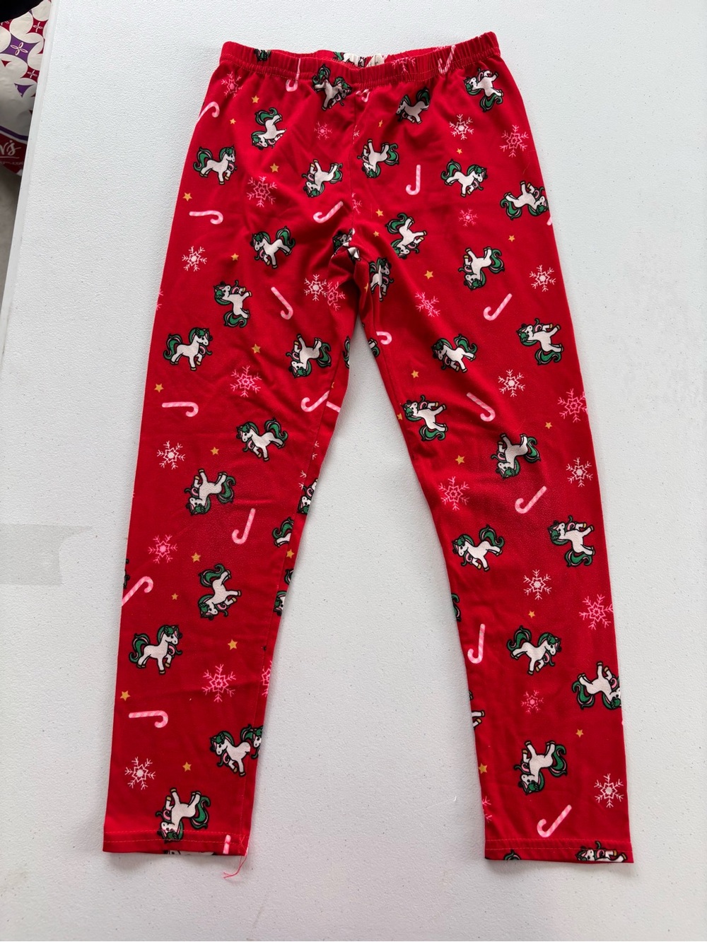 Girls' Red Unicorn Print Holiday Leggings